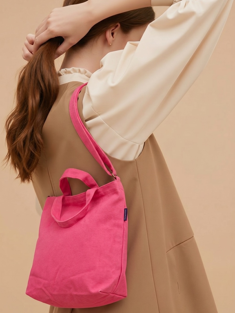 BAGGU Hot Pink Canvas Tote with Adjustable Shoulder Strap - Picture 2 of 9